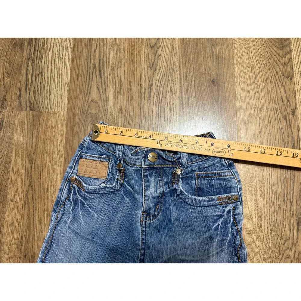 FUBU Jeans Girl Size 4T Blue Denim Flare The Collection Rhinestone Logo
